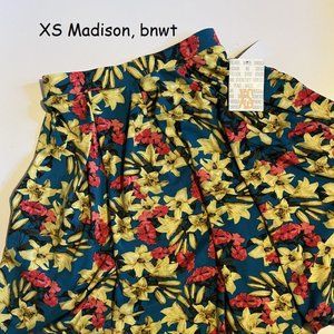XS Lularoe Madison full skirt, tropical flowers